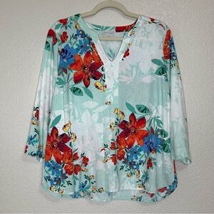 Van Heusen Linen Blend Floral 3/4 Sleeves Top